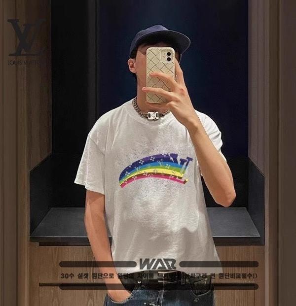 루* 페인트 무지개 디자인 반팔 티셔츠