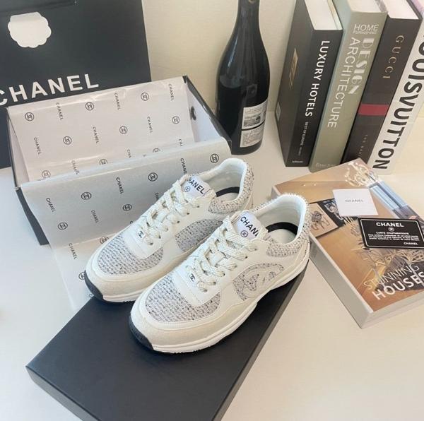 샤* CC로고 스웨이드 트위드 스니커즈