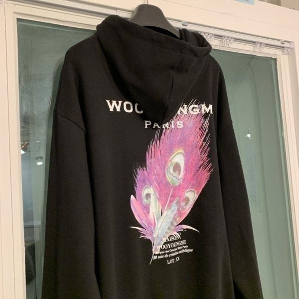 우** 깃털 백로고 후드 티셔츠