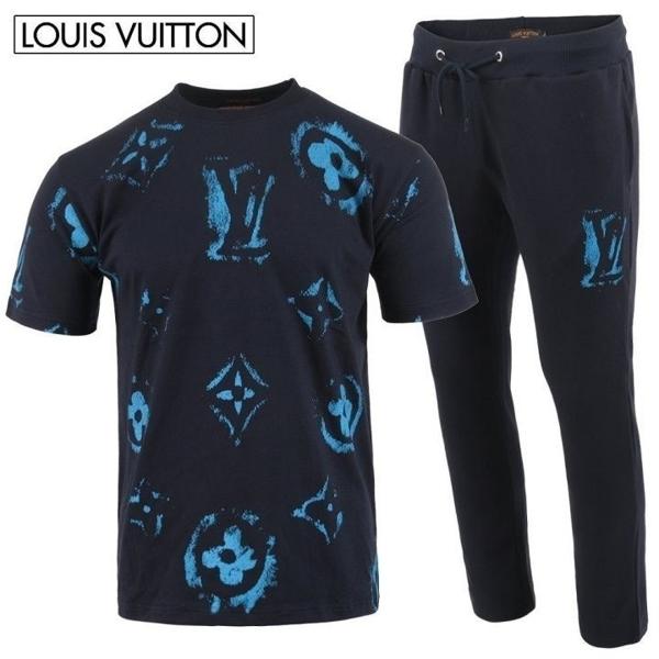 루* 그래픽 블루 나염 반팔  긴바지 셋트