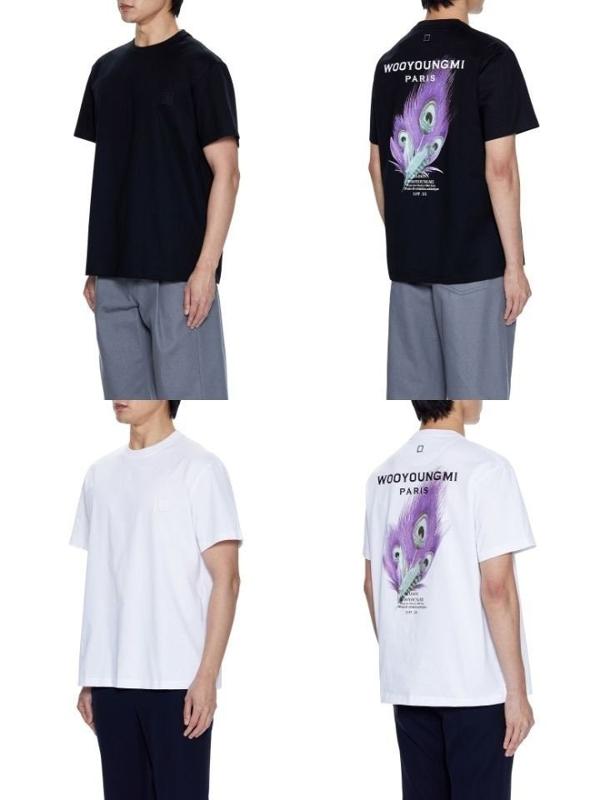 우** 깃털 프린트 백로고 반팔티