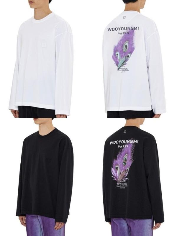 우** 깃털 슬리브 라운드 긴팔티