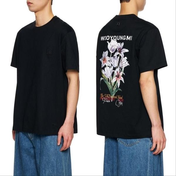 우** 컬러체인지 플라워 프린팅 반팔티셔츠