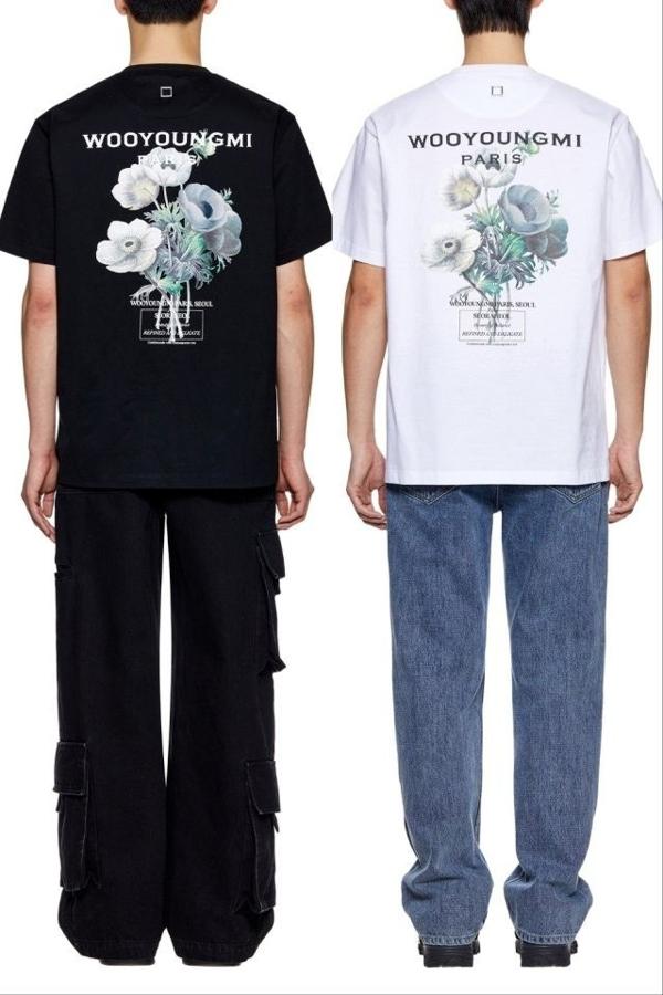 우** 3D 자수 릴 플라워 반팔티