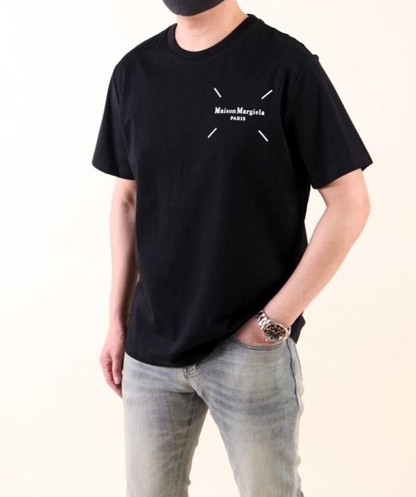 메* 마르지엘라 마르지엘라 테이프 프린팅 라운드 반팔 티셔츠