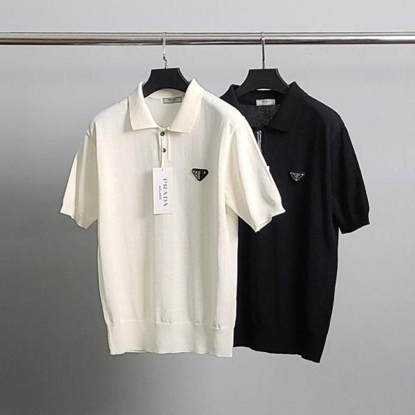 프** 로고와펜 린넨 반팔 카라 니트