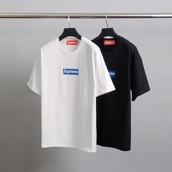 슈** 블루 박스로고 코튼 반팔티