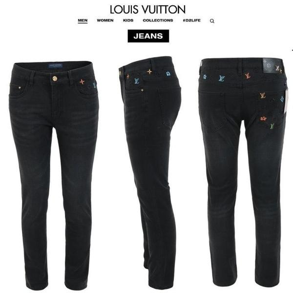 루* 컬러 자수 블랙 슬림 일자진