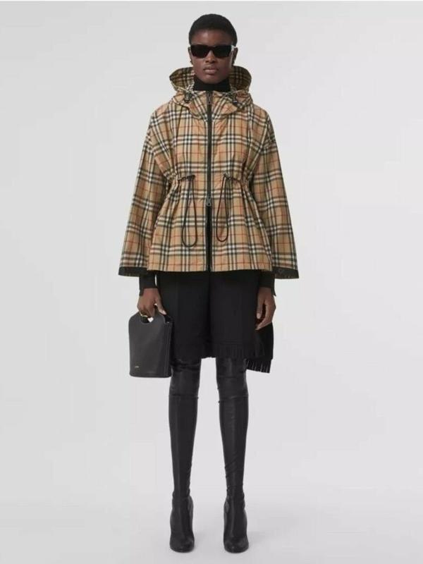 버** 로고 테이프 빈티지 체크 후드 재킷