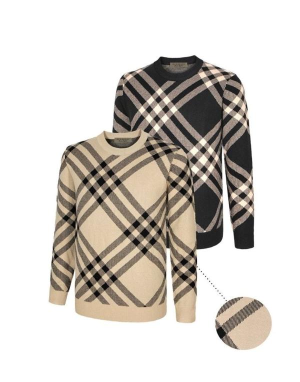 버** 사선체크 니트