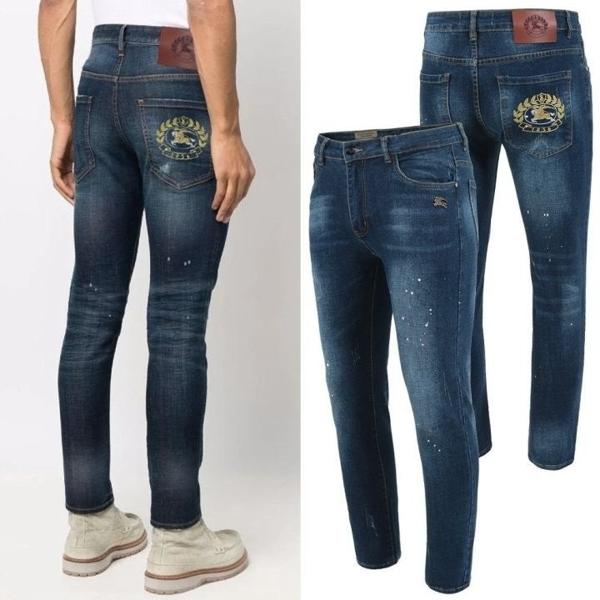 버** 기사 프린트 워싱 청바지