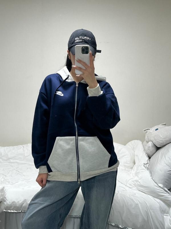 나** 기모 배색 후드집업