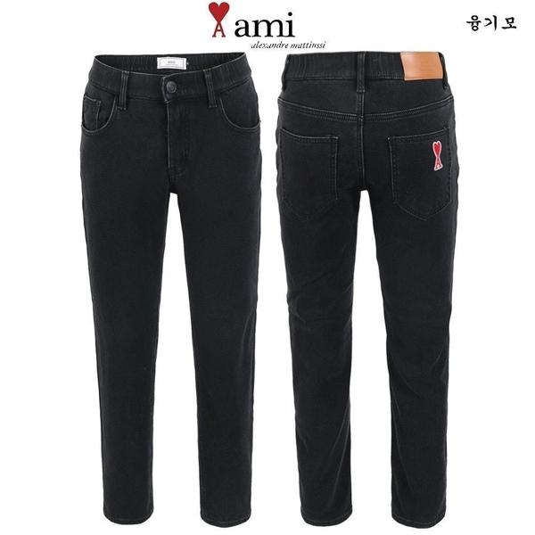 아* 융기모 올블랙 히든밴딩 슬림팬츠