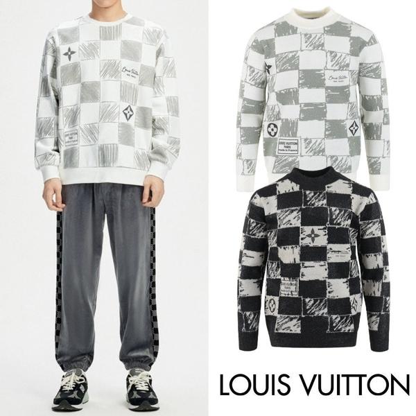 루* 다미에 자가드 모헤어 니트