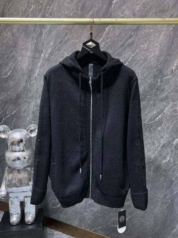 크* 가죽패치 니트 후드 집업