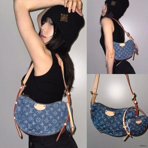 루* 고급 크로와상 모노그램 데님 크로스