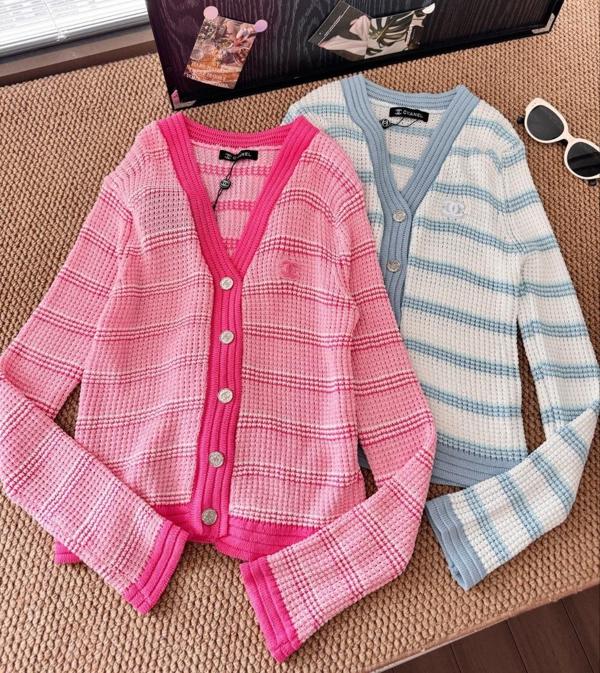 샤* 25 오픈워크 스트라이프 브러시 스티치 니트 가디건  수입