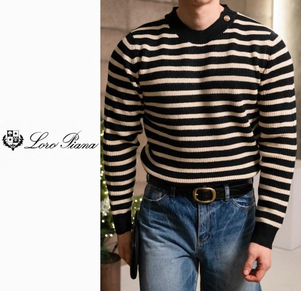 로* 피아나 최고급 스트라이프 견장니트