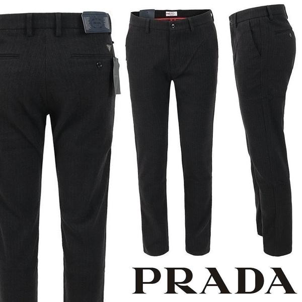 프** 삼각로고 스트라이프 모직 슬랙스 모직 원단