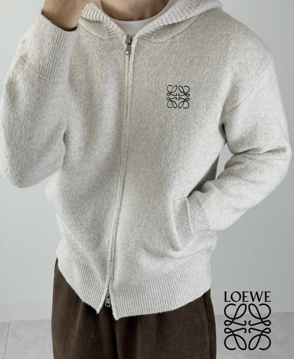 로** 자수 울니트 후드집업