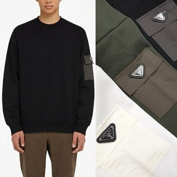 프** 배색 포켓 기모 맨투맨