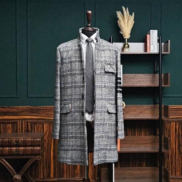 톰* 사선완장 글렌체크 울 코트