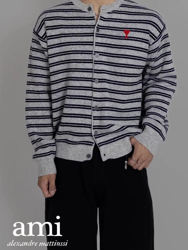 아* 자수로고 단가라 라운드넥 가디건