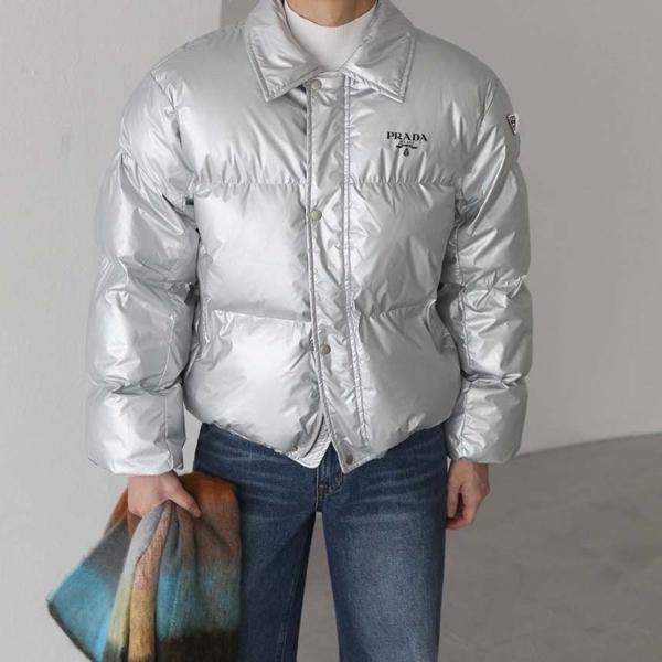 프** 밀라노 유광 크롭 카라넥 패딩