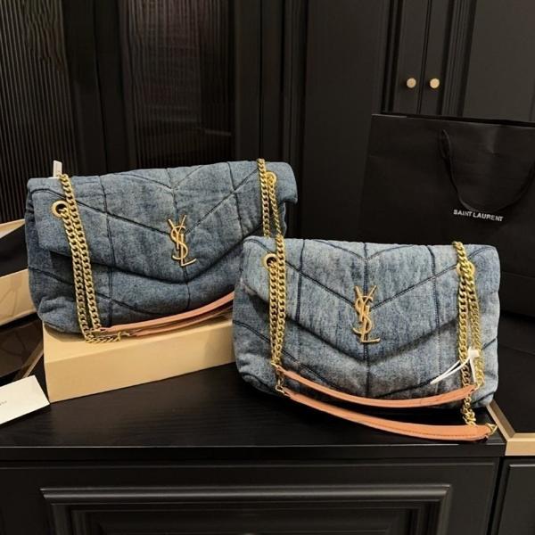 생** 데님 퀄팅 푸퍼백