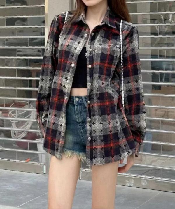 크* 십자가 패치 버튼 자가드 체크셔츠수입최고급(남녀공용)