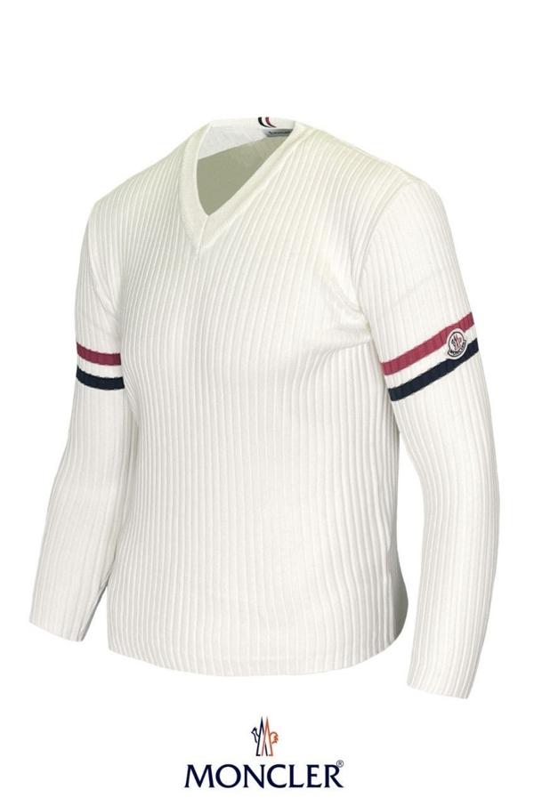 더블 암라인 클래식와팬 울캐시 V넥 니트