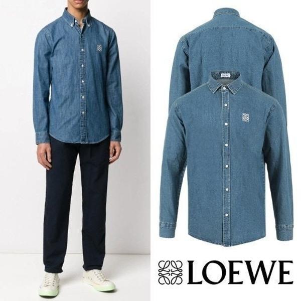 로** 미니 아나그램 자수 데님 셔츠