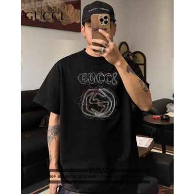 구* 삼색 선 로고 디자인 반팔 티셔츠