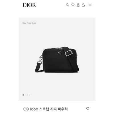 디* CD Icon 스트랩 지퍼 파우치 블랙 그레인 송아지 가죽 풀박스