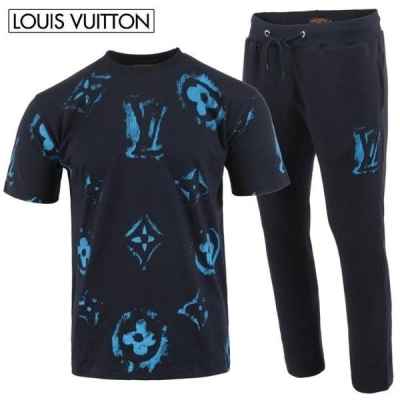 루* 그래픽 블루 나염 반팔  긴바지 셋트