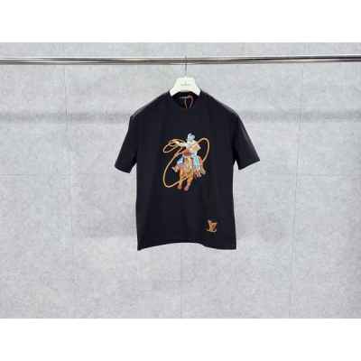 루* 자수 그래픽 코튼 티셔츠 반팔 티셔츠