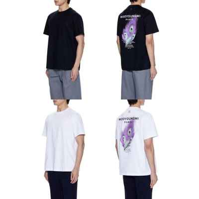 우** 깃털 프린트 백로고 반팔티