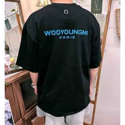 우** 블루나염 사각 자수 반팔티