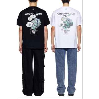 우** 3D 자수 릴 플라워 반팔티