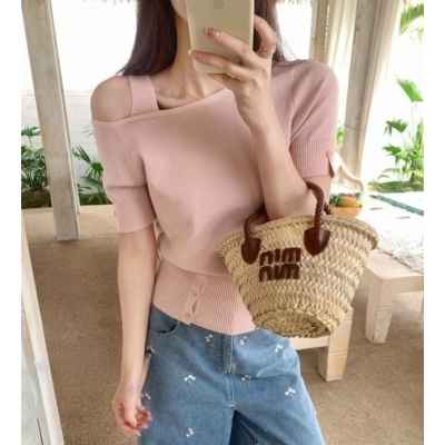 디* 원오픈 숄더 반팔 니트 (428)