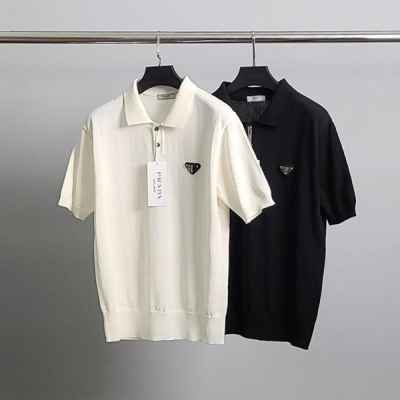 프** 로고와펜 린넨 반팔 카라 니트