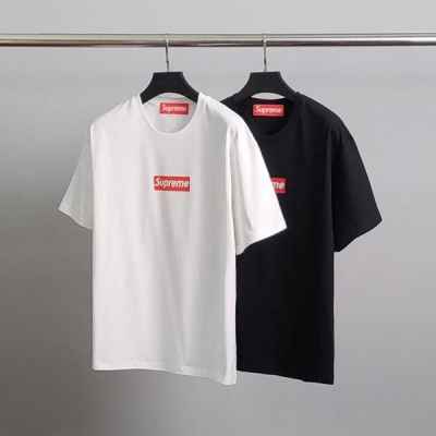 슈** 레드 박스로고 코튼 반팔티