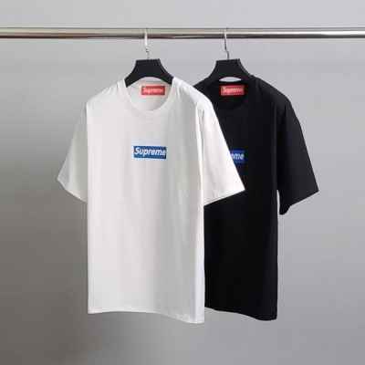 슈** 블루 박스로고 코튼 반팔티