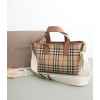 버** 수입고급 체크 코튼 레더 토트백
