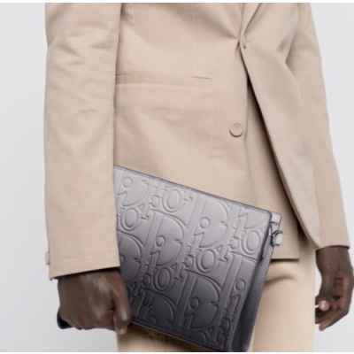 디* A5 트라이앵글 파우치 그레비티 레더 그레이 Di*r Gravity 가죽 풀박스