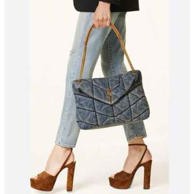 생** 데님 퀄팅 푸퍼백