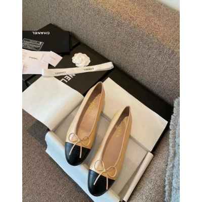 샤* 투톤 램스킨 발레리나 플랫슈즈 베이지 블랙