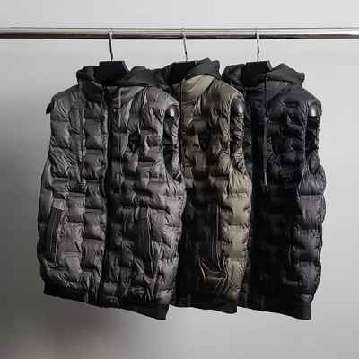 노** 패턴 후드 패딩 조끼