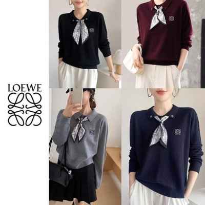 로** 스카프 타이 카라긴팔니트