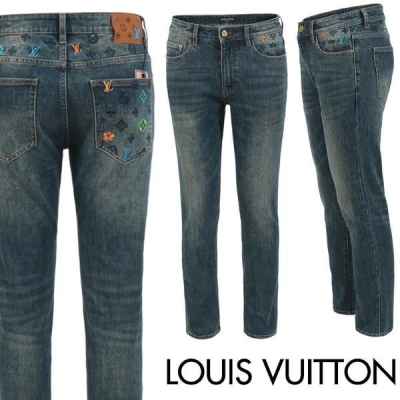 루* 컬러 자수 워싱 슬림 일자진